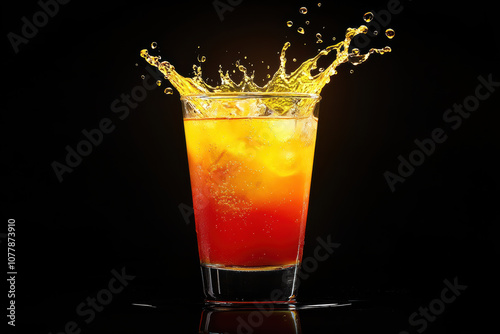 Tequila Sunrise Cocktail with Orange and Yellow Splash