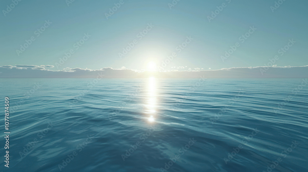 Fototapeta premium A minimalistic sunrise with gentle light spilling over a calm ocean, the scene free from distractions, focusing on pure simplicity.