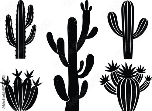 collection of cactus desert silhouettes cacti black vector agaves, joshua tree