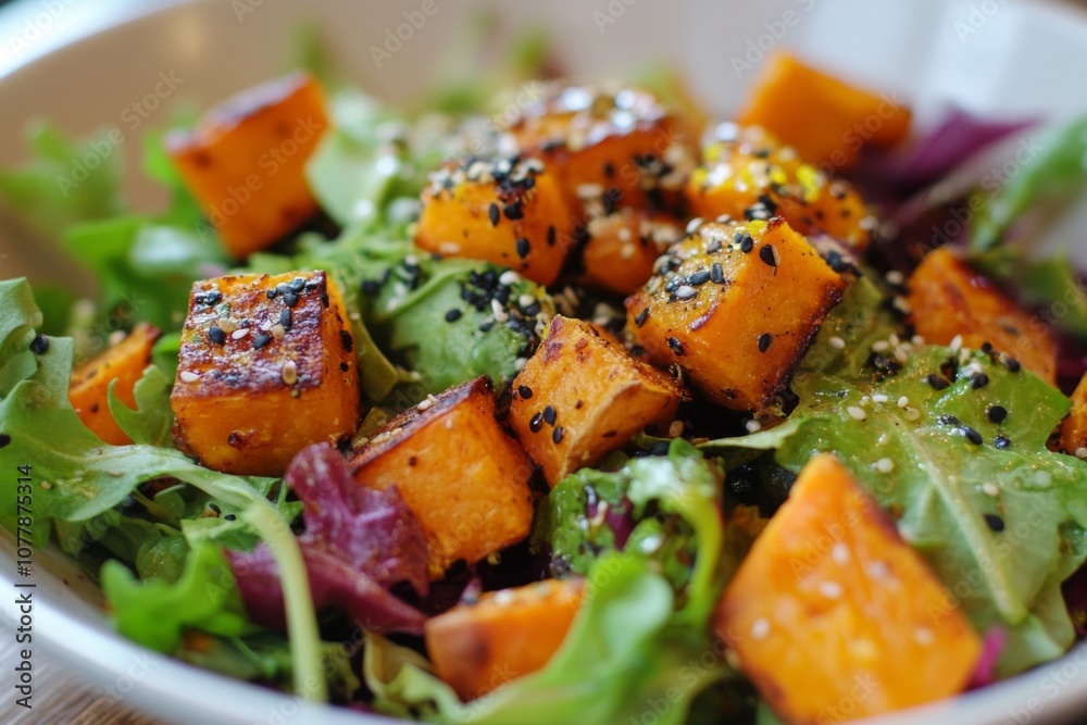 Roasted Sweet Potato and Greens Salad with Sesame Seeds Roasted Sweet Potato and Greens Salad with Sesame Seeds