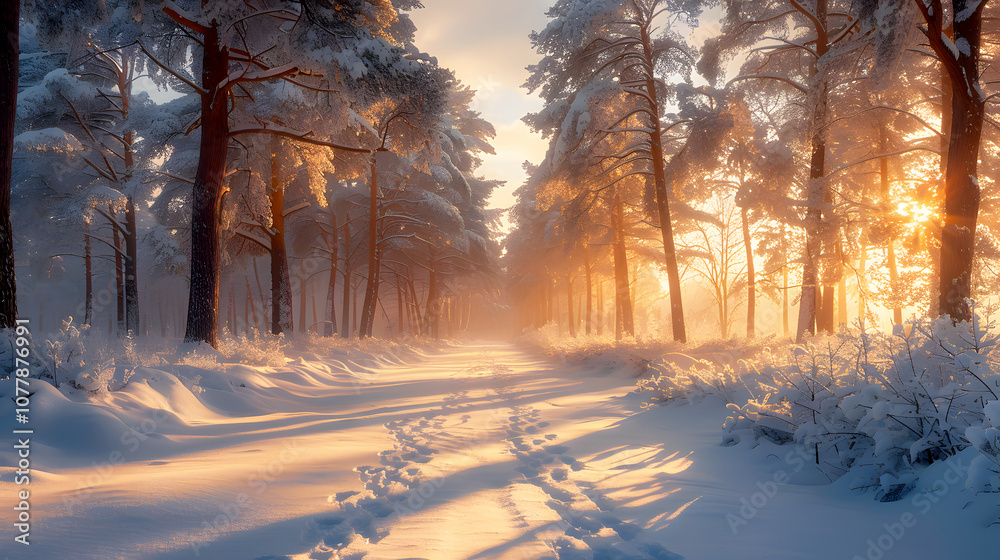 Serene Winter Forest with Heavy Snowfall at Dusk