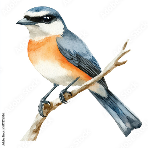cute Shrike watercolor clipart illustration isolated