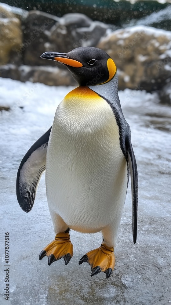 Fototapeta premium King penguin walking on ice in antarctica wildlife refuge
