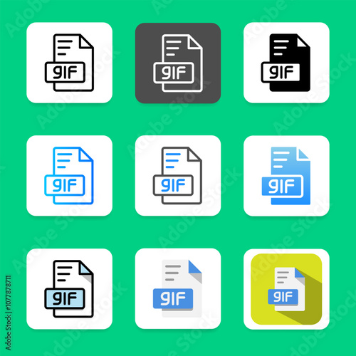 Set gif file format document icon. suitable for digital database design collection