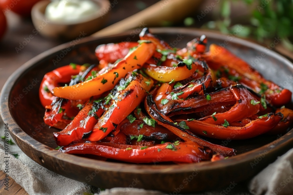 Roasted Red and Yellow Peppers with Parsley Garnish Roasted Red and Yellow Peppers with Parsley Garnish
