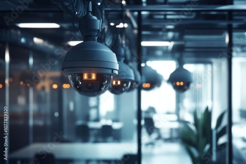 Security Cameras Hanging in Modern Office Interior photo