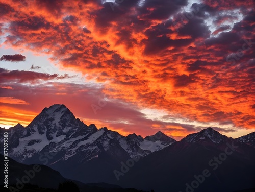 Dramatic Sunset Over Mountain Range