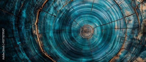 Blue-Tinted Tree Rings with Natural Cracks