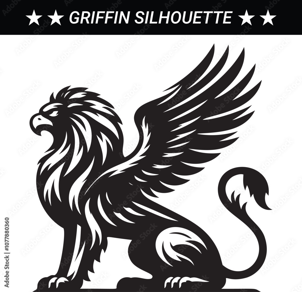 Obraz premium Mythical Griffin silhouette vector illustration
