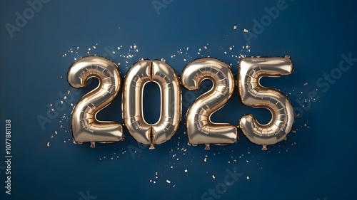 Golden 2025 New Year Celebration Balloons with Festive Confetti on Dark Background – Perfect for New Year's Eve Designs