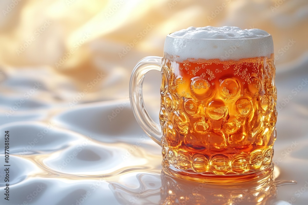 golden beer mug frothing with bubbles set against a pristine white backdrop glistening with reflections and highlights the vibrant amber color radiates warmth inviting the viewer to indulge golden beer mug frothing with bubbles set against a pristine white backdrop glistening with reflections and highlights the vibrant amber color radiates warmth inviting the viewer to indulge
