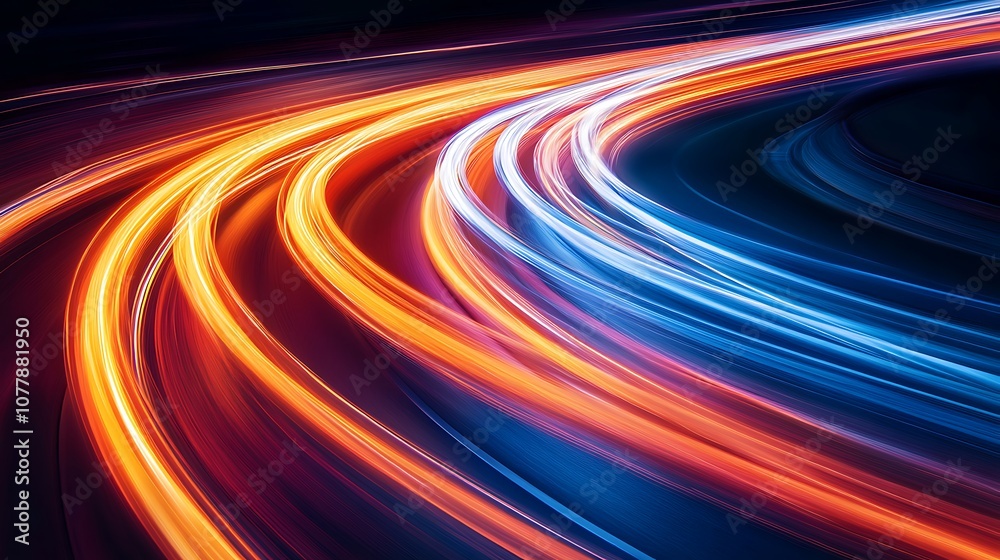 Abstract light trails creating a dynamic, swirling pattern on a black background. Abstract light trails creating a dynamic, swirling pattern on a black background.
