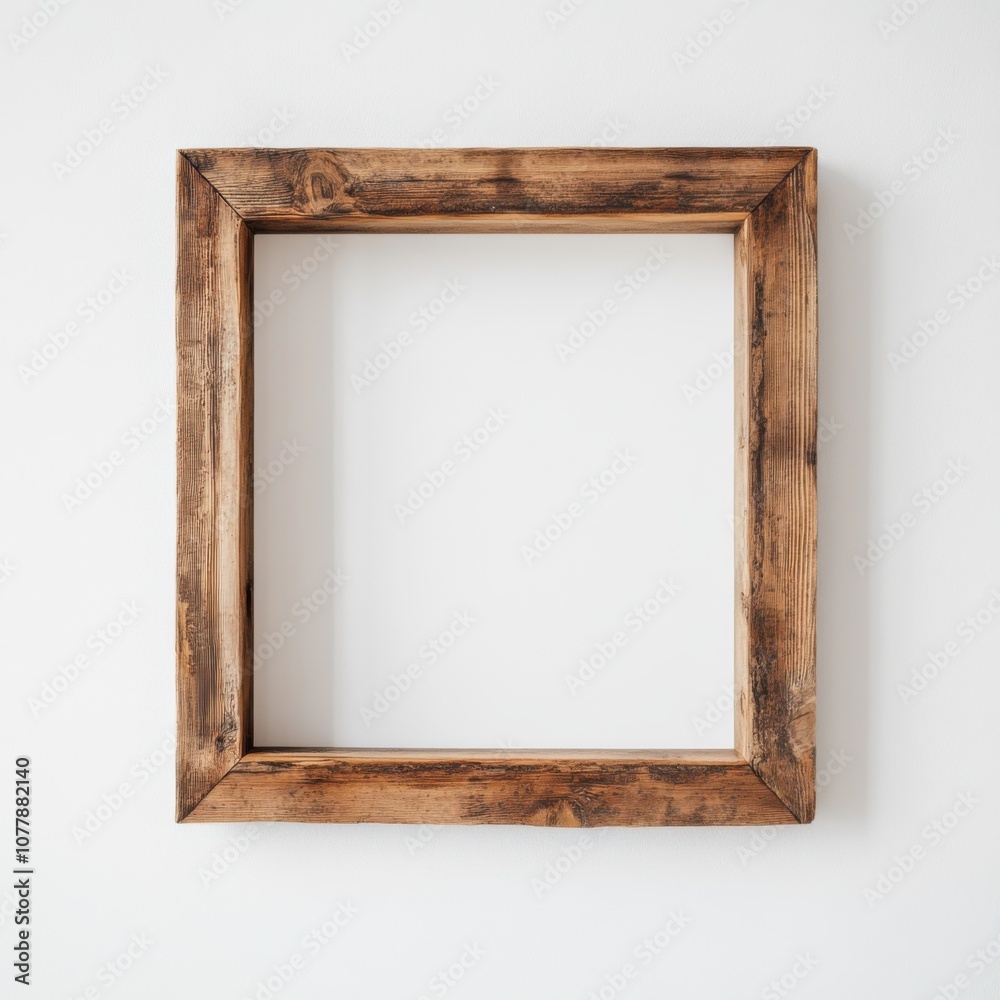 Wooden picture frame on white wall background. Wooden picture frame on white wall background.