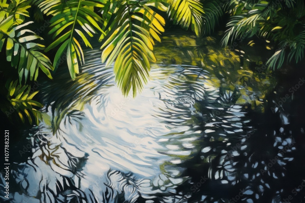 Palm Fronds Reflecting in Rippling Water Palm Fronds Reflecting in Rippling Water