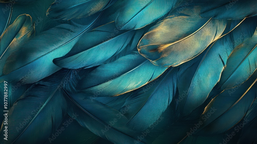Teal and Gold Feathers Background Teal and Gold Feathers Background