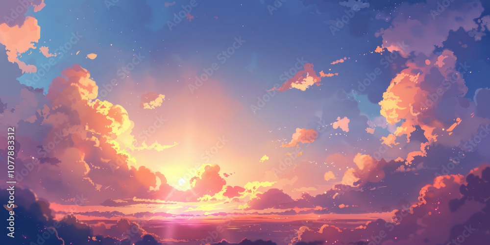 A peaceful sunset with soft, scattered clouds glowing in the warm light of the setting sun. A peaceful sunset with soft, scattered clouds glowing in the warm light of the setting sun.