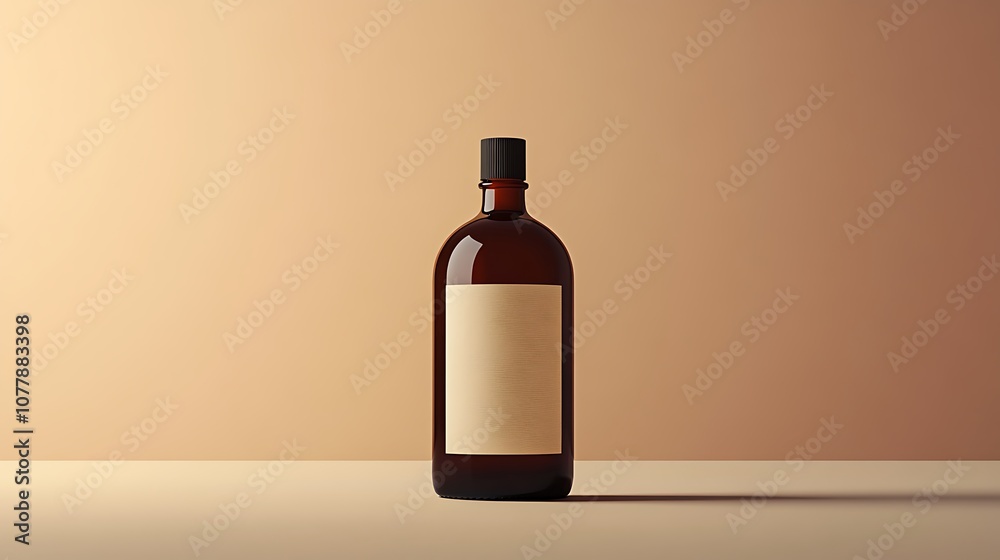 Amber Glass Bottle on Neutral Background Amber Glass Bottle on Neutral Background