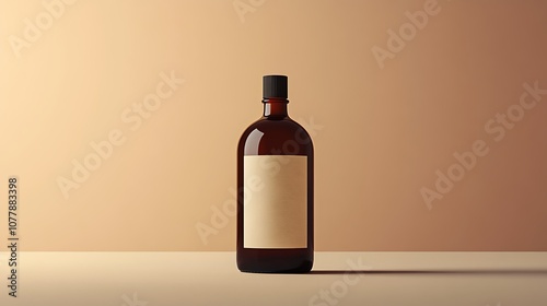 Amber Glass Bottle on Neutral Background