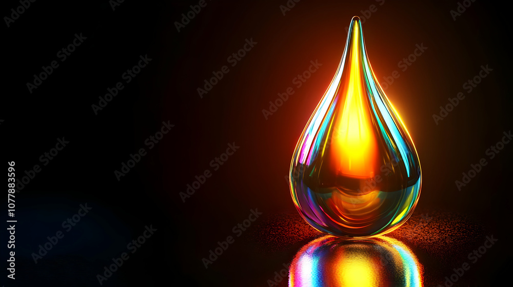 Abstract 3D Rendering of a Single Shiny Droplet with a Rainbow Effect Abstract 3D Rendering of a Single Shiny Droplet with a Rainbow Effect