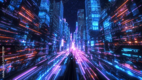 Futuristic Cityscape with Neon Lights