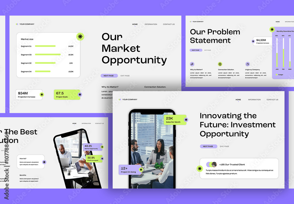 Purple Green Modern Investor Pitch Deck Presentation Stock Template ...