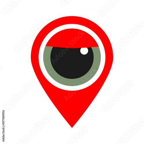 Eye Map Pin Vector Icon on White Background