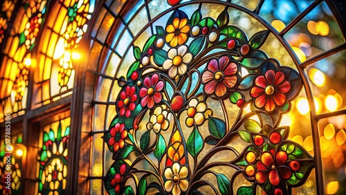 AI Stained Glass Floral Bokeh Background