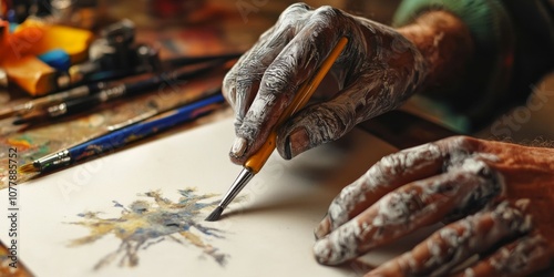 An artist with limited hand mobility creating art with adaptive tools or assistive devices photo