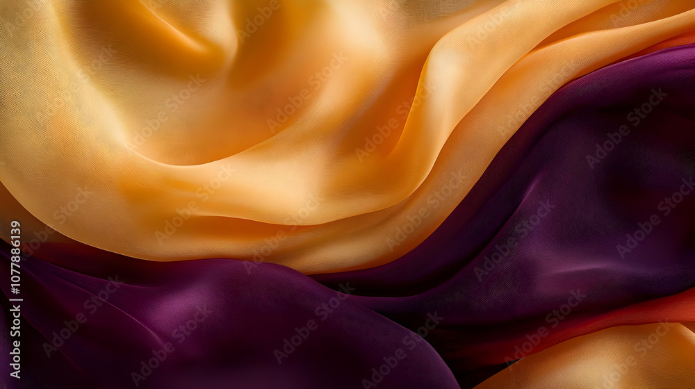 Obraz premium Abstract Background with Wavy Lines in Yellow, Purple, and Orange Fabric