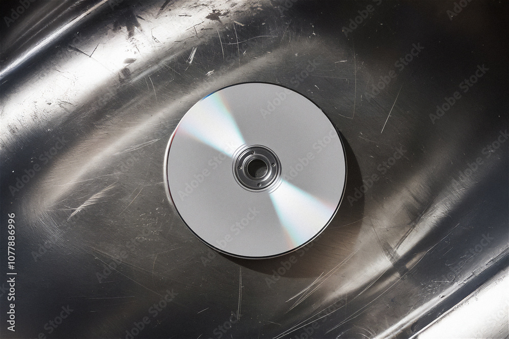 Obraz premium 스테인리스 금속 철판 텍스쳐 위 CD DVD 디자인 목업 템플릿
