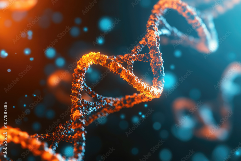 Abstract DNA Helix Structure, intricate illustration of genetic code, showcasing gene manipulation concepts in biotechnology and genetics.