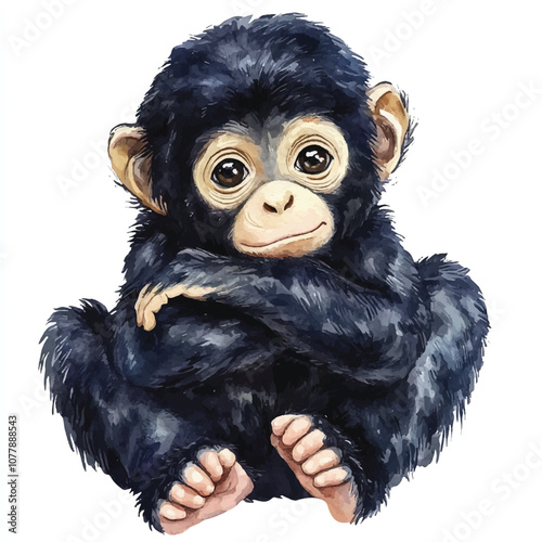 cute Siamang watercolor clipart illustration isolated