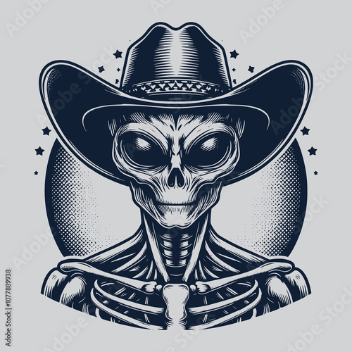 skull alien with cowboy hat