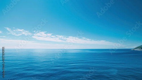 Wallpaper Mural A serene sky view from the edge of a cliff, the ocean meeting the horizon under a clear blue sky Torontodigital.ca