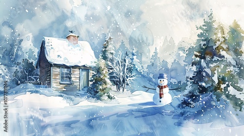 Watercolor Winter Scene Clipart, Christmas Season Illustration