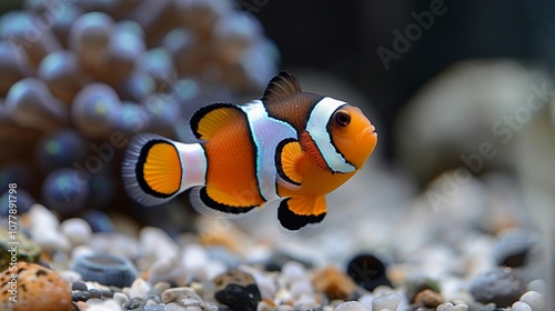 a beautiful clownfish swimming in sea anemones