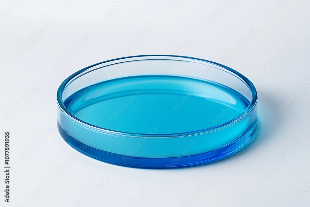 Blue liquid in a transparent petri dish Blue liquid in a transparent petri dish