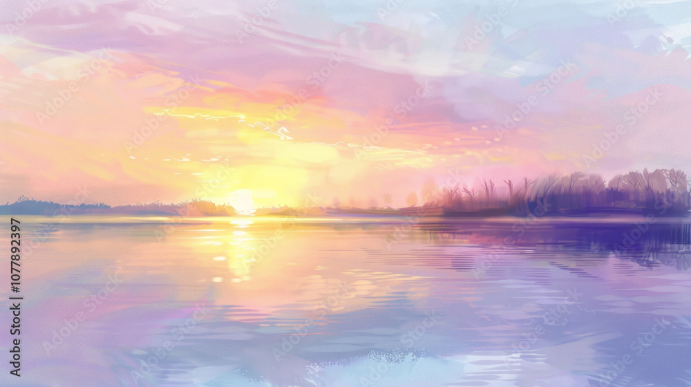 A serene sunset over a remote lake, with the sky glowing in soft pastel hues and the water reflecting the tranquil scene. A serene sunset over a remote lake, with the sky glowing in soft pastel hues and the water reflecting the tranquil scene.