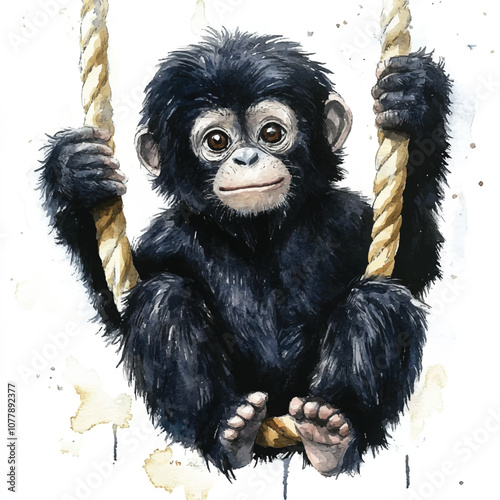 cute Siamang watercolor clipart illustration isolated