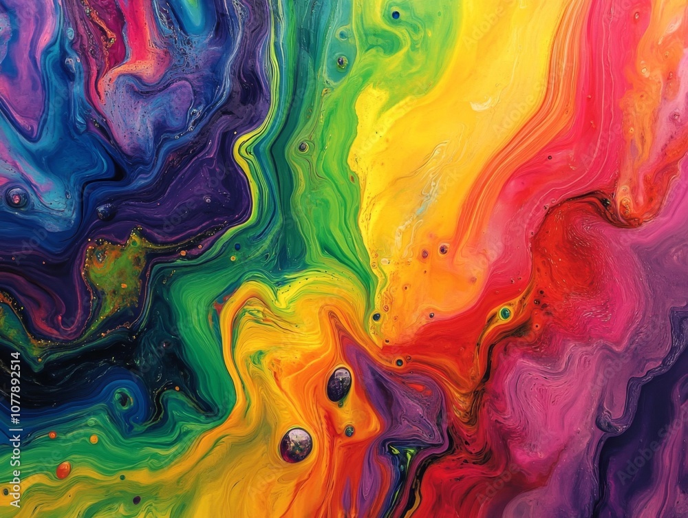 Abstract Swirling Rainbow Paint with Bubbles Abstract Swirling Rainbow Paint with Bubbles