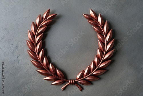 Rustic Copper Laurel Wreath Emblem for Celebrating Victory and Success photo