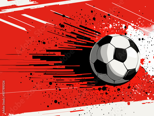 Dynamic Soccer Ball Illustration with Red and Black Abstract Splatter Background for Sports Designs, Posters, and Soccer Enthusiast Graphics