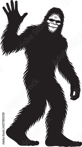 Bigfoot silhouette waving with a friendly stance