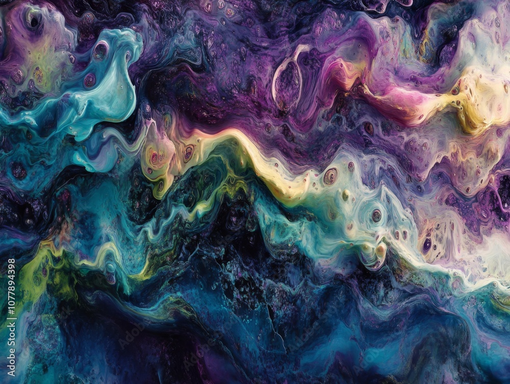 Abstract Swirling Liquid Art with Purple, Blue, and Yellow Hues Abstract Swirling Liquid Art with Purple, Blue, and Yellow Hues
