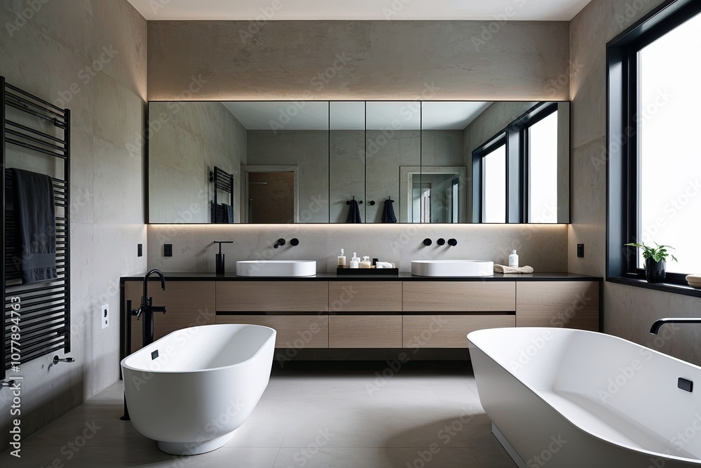 Contemporary Scandinavian Bathroom Design Featuring Minimalist Vanity and Luxurious Soaking Tub Contemporary Scandinavian Bathroom Design Featuring Minimalist Vanity and Luxurious Soaking Tub