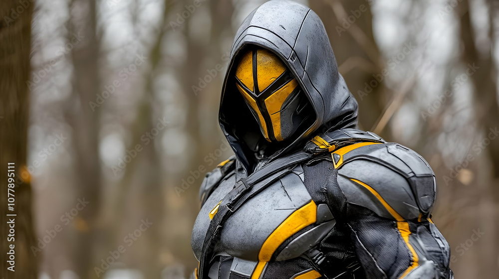 Futuristic Warrior in Grey and Yellow Armor Illustration Futuristic Warrior in Grey and Yellow Armor Illustration