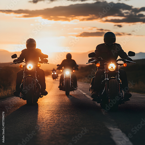 A motorcycle club riding together on the open road