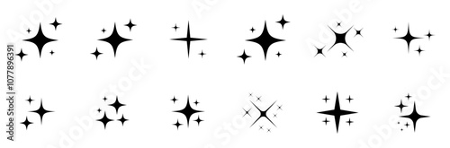 Wallpaper Mural Black sparkles symbols vector icons. Shine or sparkle vector set of twelve various stars in black color on white background. Vector illustration. Torontodigital.ca