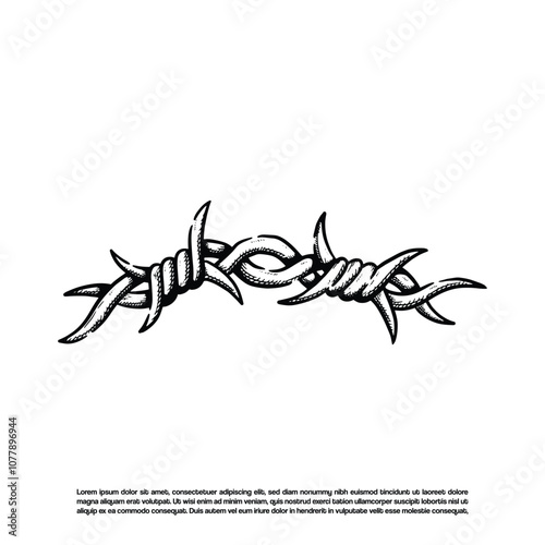 Vintage hand drawn sharp thorn vector illustration, Line art crown thorn