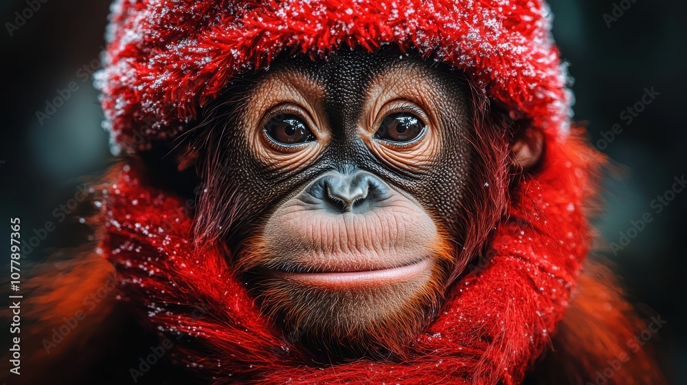 Orangutan rocks stylish accessories and santa hat for a festive look Orangutan rocks stylish accessories and santa hat for a festive look